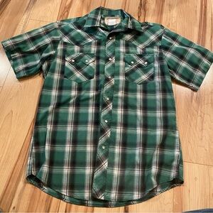 SALE!!! Wrangler Green Plaid Men's Short Sleeve Shirt—M (slightly flawed)